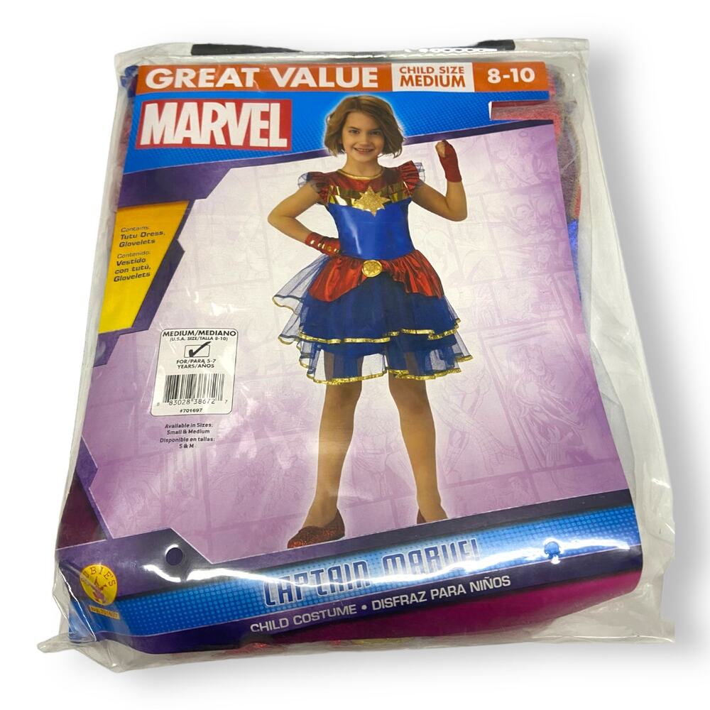 Captain Marvel Tutu Dress Costume NEW NIP‎ Rubie's M 8 10